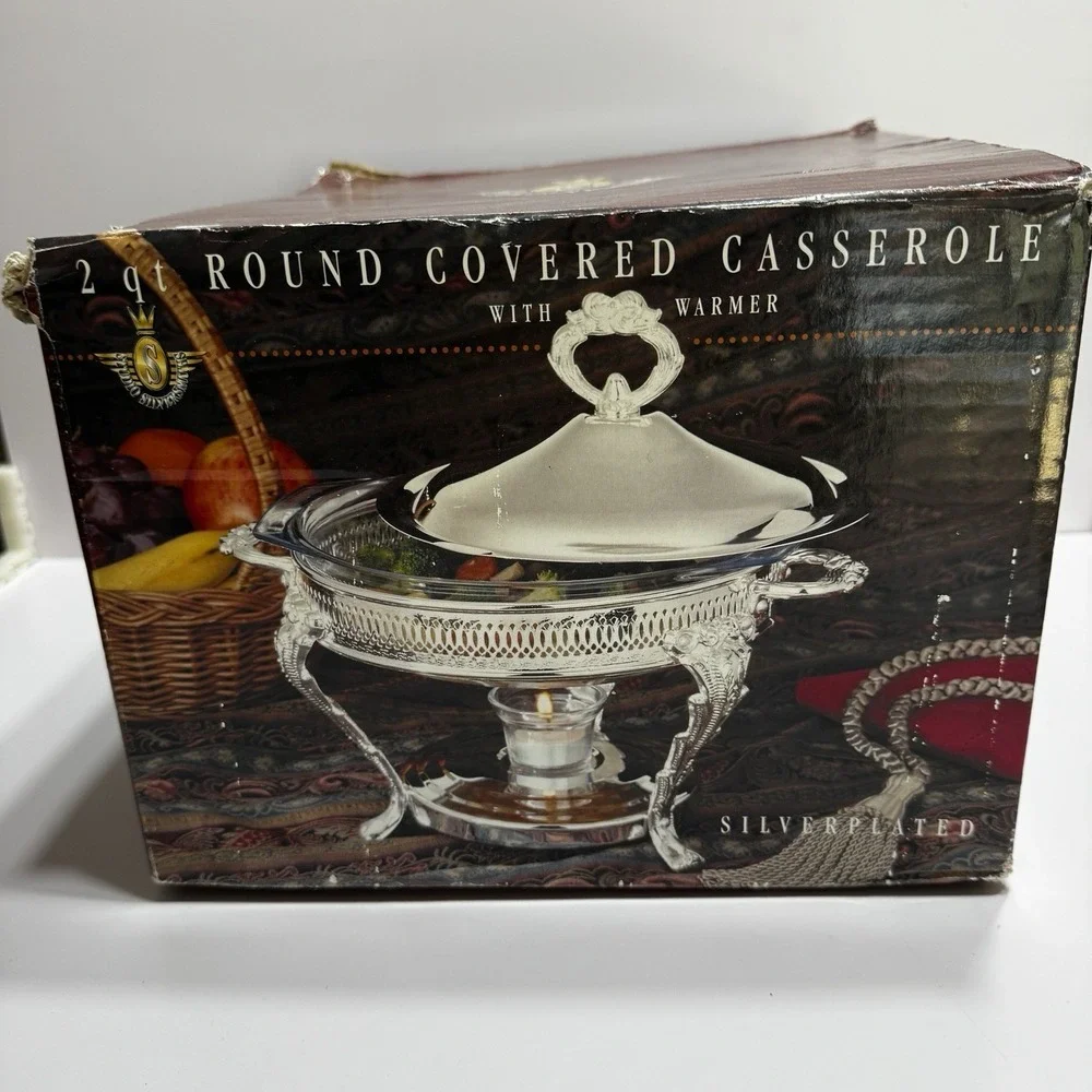 New Studio Silversmith 2 qt Round Covered Casserole Warmer Silverplated #61461